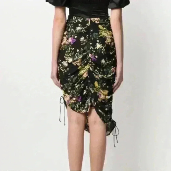 For Love and Lemons Molly Drawstring Midi Skirt Black Floral Yellow Purple S - Picture 3 of 4